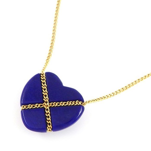 Tiffany Necklace Chain Cross Heart Lapis Lazuli Yellow Gold